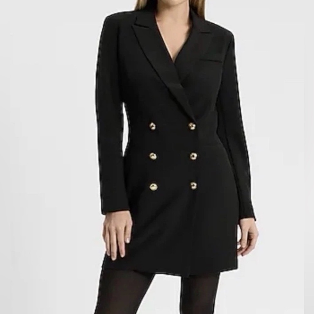 NWT Black Double Breasted Long Sleeve Mini Dress / Blazer Small Gold Buttons